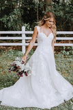 Beautiful A-line Lace Tulle V-neck Forest Wedding Dress WD687-Pgmdress