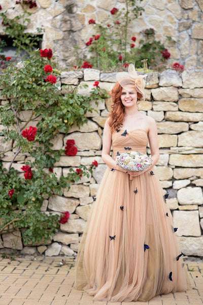 wedding butterfly dress Beautiful Butterfly Wedding Dress Sweetheart Ruffles Bridal Gown US14 / Champagne