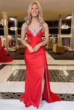 Black Beading V-Neck Long Prom Dress with Attached Train PSK482-Pgmdress