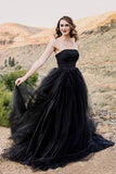 Black Gothic Wedding Dresses A-Line Sleeveless With Train WD704