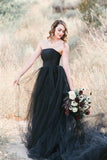 Black Gothic Wedding Dresses A-Line Sleeveless With Train WD704-Pgmdress