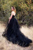 Black Gothic Wedding Dresses A-Line Sleeveless With Train WD704-Pgmdress