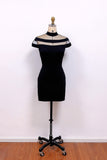 Black High Neck Short Homecoming Dress with Illusion Sheer Bands-Pgmdress