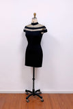 Black High Neck Short Homecoming Dress with Illusion Sheer Bands-Pgmdress