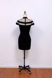 Black High Neck Short Homecoming Dress with Illusion Sheer Bands-Pgmdress