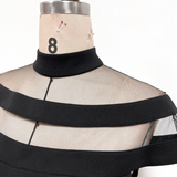Black High Neck Short Homecoming Dress with Illusion Sheer Bands-Pgmdress
