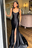 Black Straps Floral Mermaid Long Prom Dress Formal Dress PSK527-Pgmdress