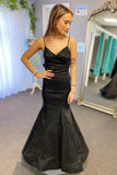 Black Surplice Pleated Straps Long Prom Dress Evening Dress with Bow  PSK437