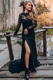 Black Sweetheart Long Sleeves Lace Backless Wedding Dresses WD673-Pgmdress