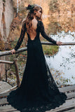 Black Sweetheart Long Sleeves Lace Backless Wedding Dresses WD673-Pgmdress