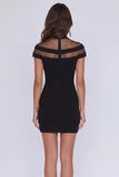 Black High Neck Short Homecoming Dress with Illusion Sheer Bands-Pgmdress