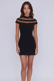 Black High Neck Short Homecoming Dress with Illusion Sheer Bands-Pgmdress