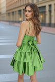 Black Straps Satin A-Line Short Corset Homecoming Dress With Bow PD543
