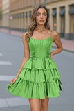Black Straps Satin A-Line Short Corset Homecoming Dress With Bow PD543