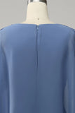 Draped Sleeves Beaded Chiffon Blue Long Mother of the Bride Dress-Pgmdress