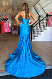 Blue Strapless Long Prom Dress Mermaid Satin Dress with Slit PSK531-Pgmdress