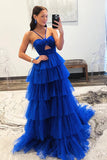 Blue Tulle Layers Long Formal Dress Princess Prom Dresses PSK548-Pgmdress