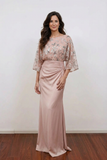 Boat Neck Sparkly Blush Floral Mermaid Mother of the Bride Dress-Pgmdress