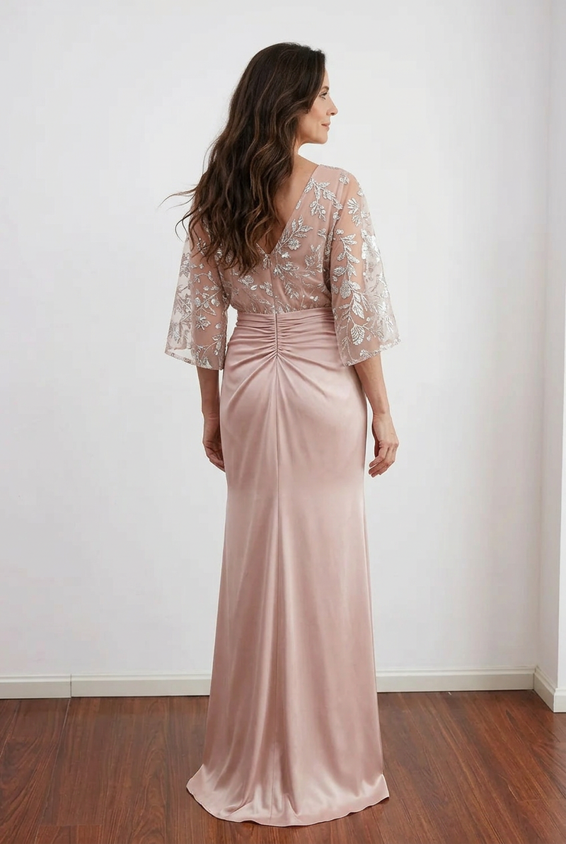 Boat Neck Sparkly Blush Floral Mermaid Mother of the Bride Dress-Pgmdress