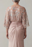 Boat Neck Sparkly Blush Floral Mermaid Mother of the Bride Dress-Pgmdress