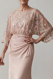 Boat Neck Sparkly Blush Floral Mermaid Mother of the Bride Dress-Pgmdress