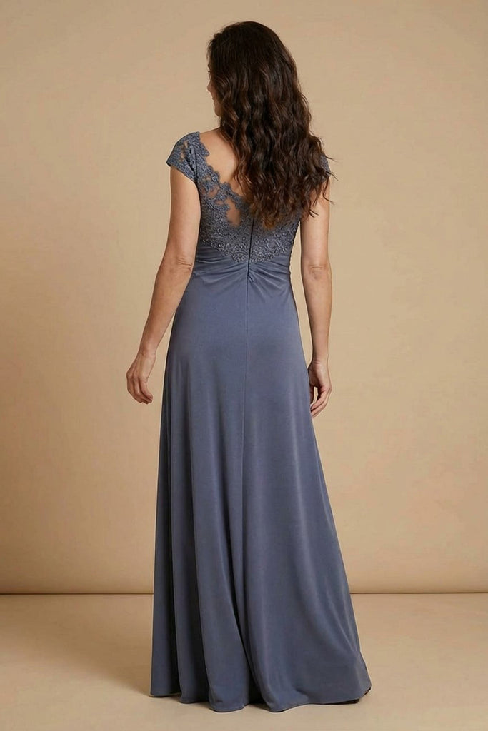 Boat Neck Twilight Long Ruched Mother of the Bride Dress with Slit –  Pgmdress