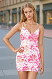 Bodycon V Neck Pink Sequins Mini Homecoming Dress Party Dress