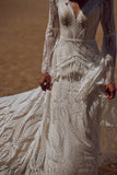 Bohemia Vintage Flare Sleeves Wedding Dress Beach Bridal Gown-Pgmdress