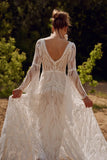 Bohemia Vintage Flare Sleeves Wedding Dress Beach Bridal Gown-Pgmdress