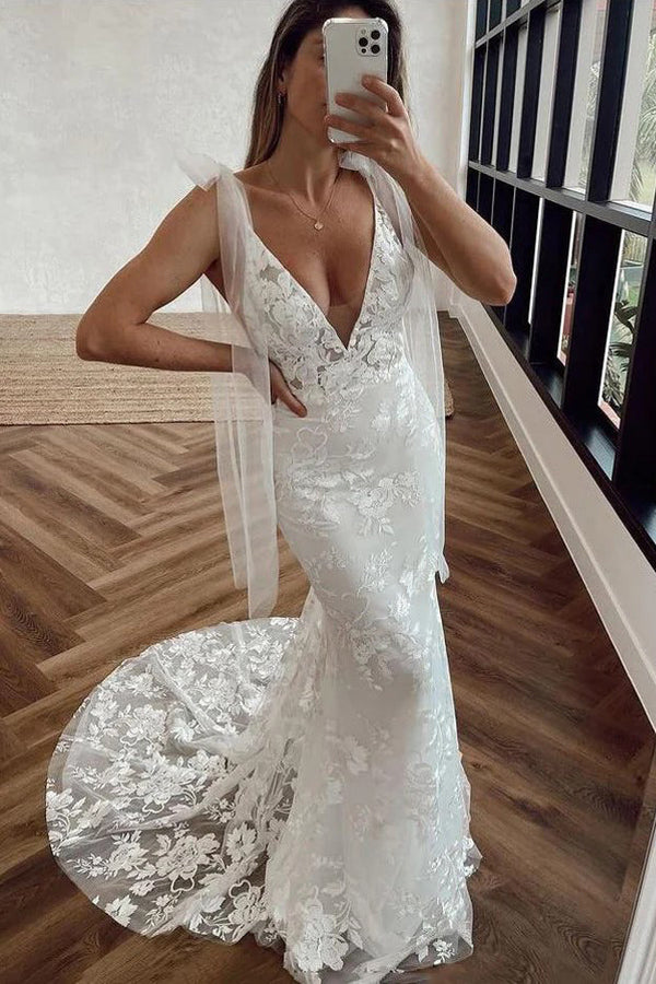 bohemian mermaid dress Gorgeous Lace Vintage Boho Wedding Dresses Mermaid Long Bridal Gowns US8 / Same as Picture