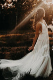 Bohemian Wedding Dress A-line V-Neck Lace Rustic Bridal Gown-Pgmdress
