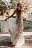 Bohemian Wedding Dress A-line V-Neck Lace Rustic Bridal Gown-Pgmdress