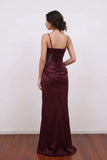 Burgundy Prom Dress Corset Back Mermaid Satin Formal Party Maxi Gown-Pgmdress