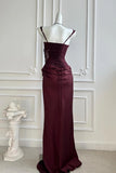 Burgundy Prom Dress Corset Back Mermaid Satin Formal Party Maxi Gown-Pgmdress