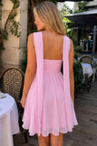 Casual A-Line Strapless Pink Pleated Chiffon Homecoming Dress-Pgmdress
