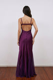 Casual Spaghetti Straps A-Line Satin Purple Prom Dress Party Dress-Pgmdress