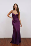 Casual Spaghetti Straps A-Line Satin Purple Prom Dress Party Dress-Pgmdress