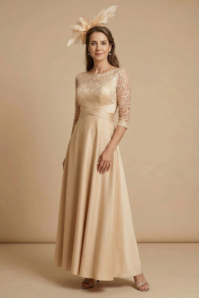 Champagne Boat Neck Long Mother of the Bride Dress with 3/4 Sleeves Pgmdress Champagne Boat Neck Long Mother of the Bride Dress with 3/4 Sleeves Pgmdress
