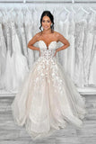 Champagne Tulle Lace Elegant Wedding Dresses Strapless Bridal Gowns WD712
