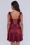 Charming Cowl Neck A-Line Burgundy Homecoming Dress with Ruffles
