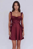 Charming Cowl Neck A-Line Burgundy Homecoming Dress with Ruffles