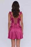 Charming Cowl Neck A-Line Burgundy Homecoming Dress with Ruffles