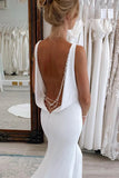Charming Mermaid V Neck Satin Simple Long Wedding Dress WD792-Pgmdress