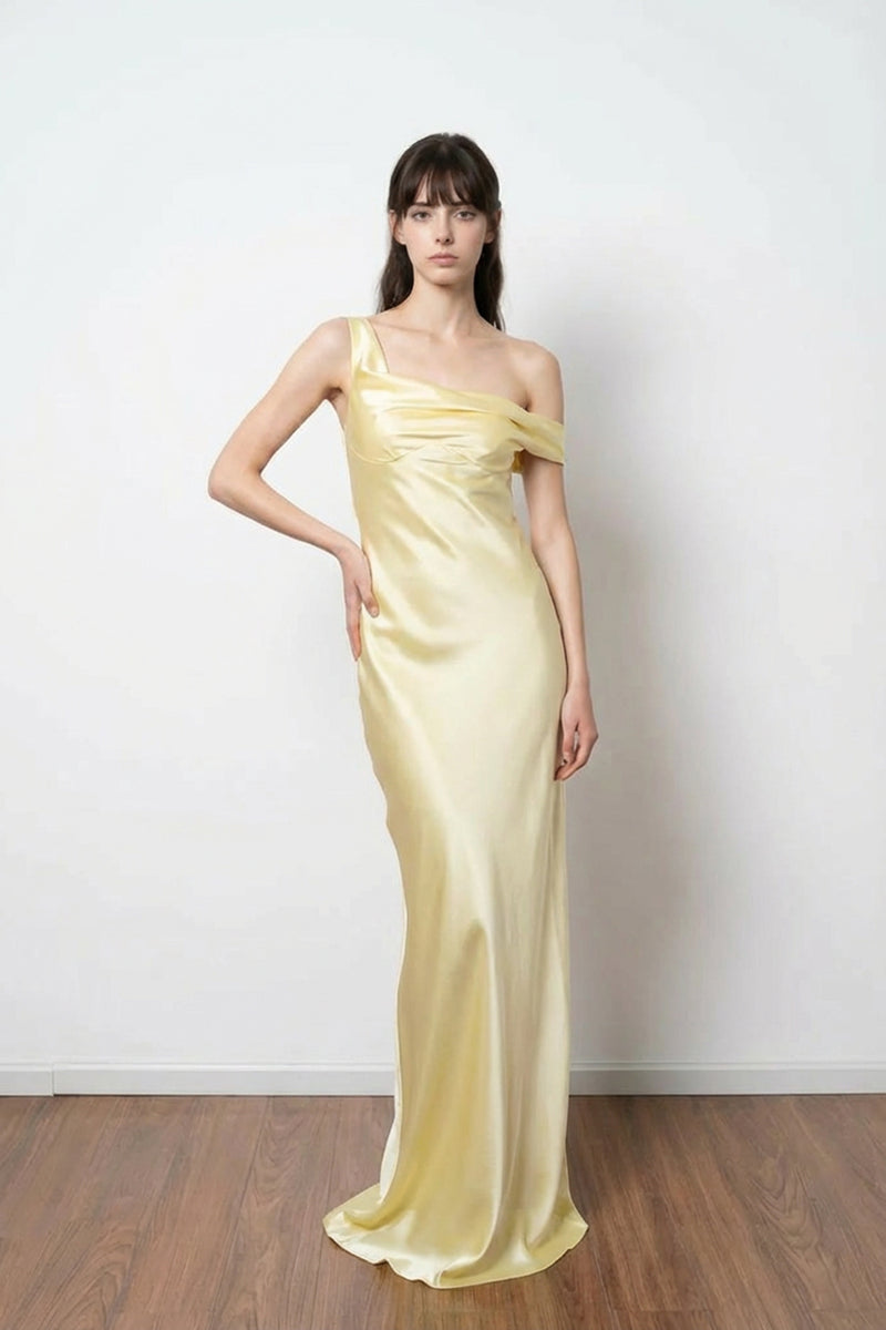 Chic One Shoulder Satin Sheath Simple Prom Dress Formal Dress-Pgmdress