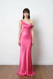Chic One Shoulder Satin Sheath Simple Prom Dress Formal Dress-Pgmdress