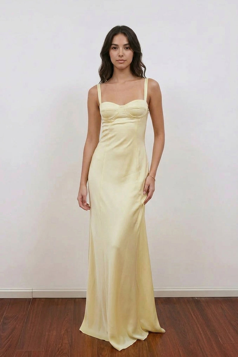 Chic Satin Sweetheart Straps Party Dress Yellow Prom Dres-Pgmdress