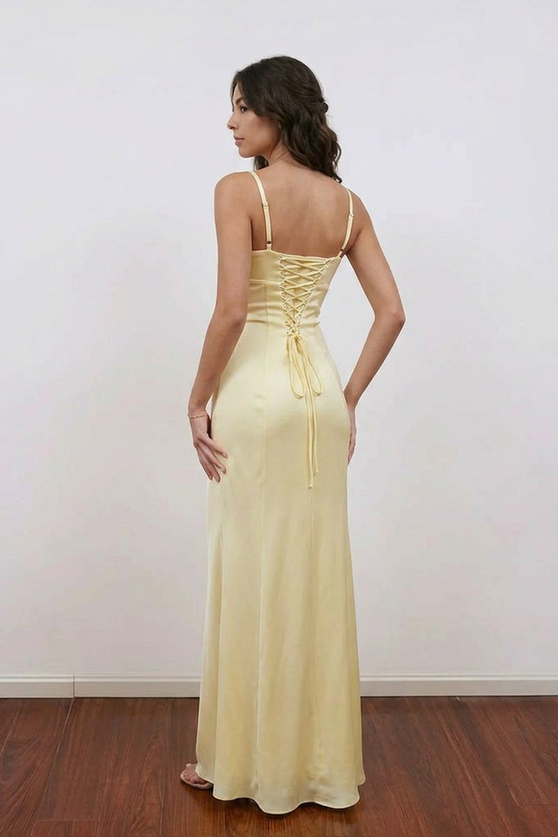 Chic Satin Sweetheart Straps Party Dress Yellow Prom Dres-Pgmdress