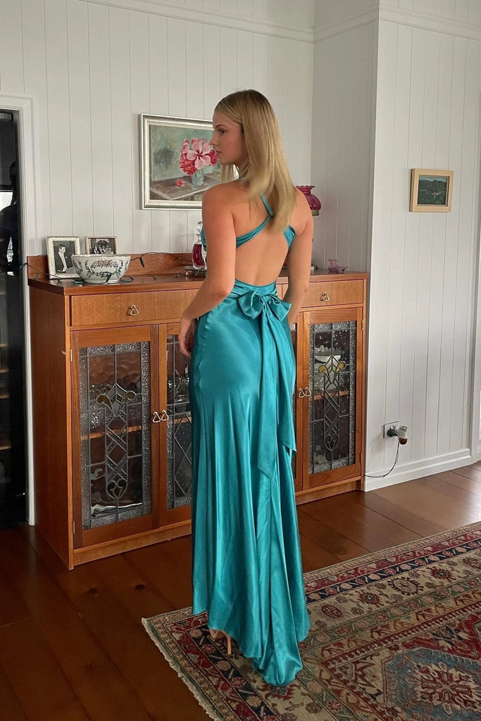 Chic Sheath Halter Neck Yellow Long Prom Dress with Backless Bowknot US0 / Yellow Chic Sheath Halter Neck Yellow Long Prom Dress with Backless Bowknot US0 / Yellow