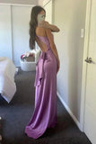 Chic Sheath Halter Neck Yellow Long Prom Dress with Backless Bowknot