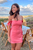 Chic Sheath Off the Shoulder Pink Homecoming Dress with Ruched-Pgmdress